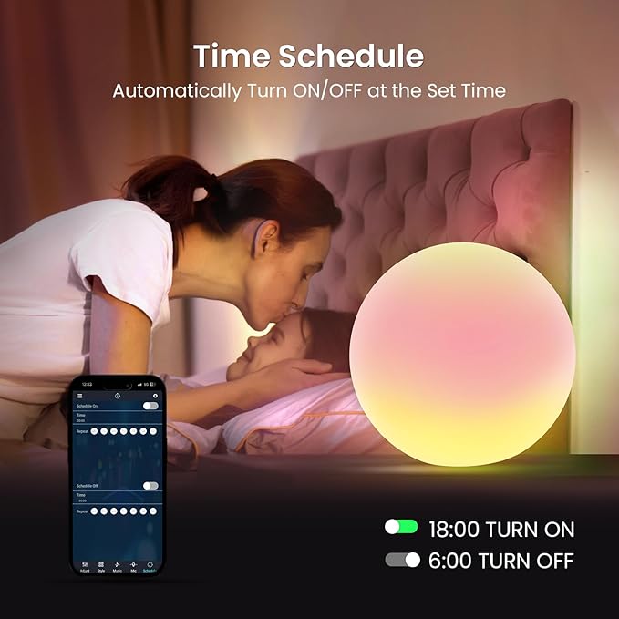 LOFTEK Color Changing Night Light, Smart LED Lamp with Bluetooth APP and Remote Control, Music Sync, 220 Scene Modes, 12-inch RGB Ball Mood Lighting for Living Room, Bedroom Event(Corded Electric) - Bloomnest