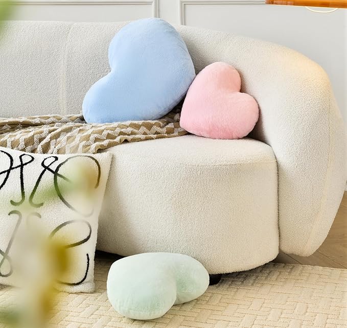 Petrella Heart Pillow Cute Fuzzy Pillows Throw Pillows for Bed Livingroom Home Decor Cushion Decorative Aesthetic Preppy Pillows Blue,Small 13"x10" - Bloomnest
