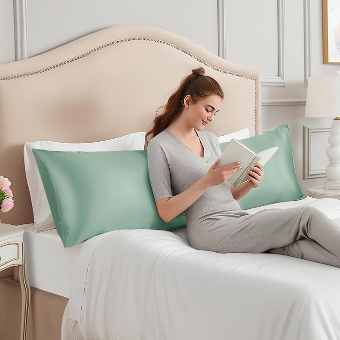 INFIIXSO Body Pillow Cover with Zipper, Luxury Mulberry Silk Body Pillow Case 20x54 Inches, Ultra Smooth and Soft Cooling Long Pillowcase, Gift for Women, Men(Mint Green) - Bloomnest