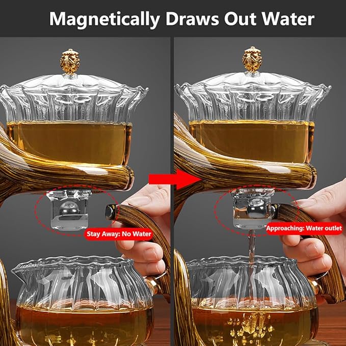 Lazy Kungfu Drip TeaPot, Heat Resistant Tea Set, Semi-Automatic Glass Teapot Suit for Magnetic Water Flow Wooden Glass Teapot Set with Cups (Coffee Maiden) - Bloomnest