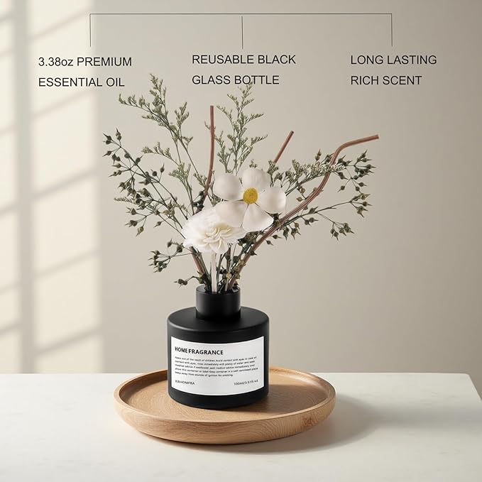 Reed Diffuser Set with Dried Flowers, 3.38fl.oz Fragrance Diffuser with Sticks, Scented Sticks Aroma Diffuser, Home & Office Décor for Air Fresheners, Bathroom (Jasmine Tea) - Bloomnest