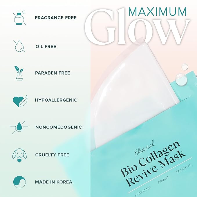 Ebanel Bio Collagen Face Mask, 4-Pack Hydrating Face Masks with 7 Peptides, Hyaluronic Acid, Niacinamide, Centella, Rose Water, Ceramide, and B5, Glass Skin Tightening and Lifting Korean Sheet Masks - Bloomnest