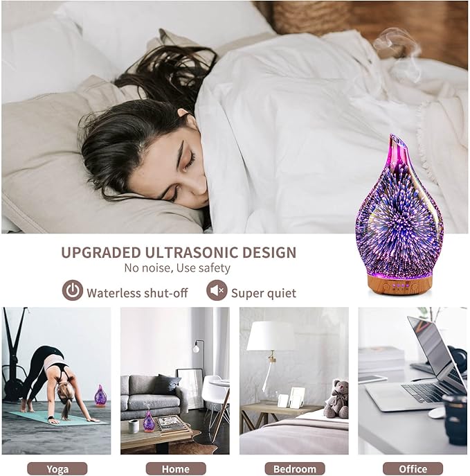 Porseme Essential Oil Diffuser 3D Firework Glass Aromatherapy Ultrasonic Humidifier Rose Gold,Auto Shut-Off,Timer Setting,BPA Free,Aroma Decoration for Home,Office,Gym,Spa,Premium Gift 100ML Porseme