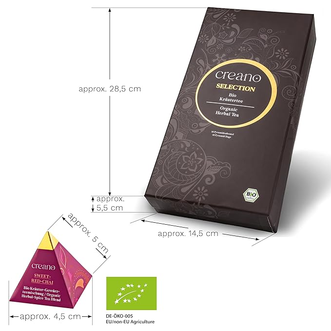 Creano Organic Herbal Tea Gift Set "Organic Herbal Tea" – 18 Pyramid Tea Bags in 9 Different Varieties – 45g* - Bloomnest