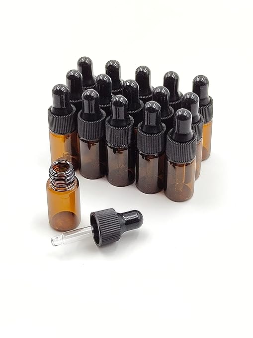 15Packs 3ml Tiny Amber Glass Mini Dropper Bottles for Essential Oils, Cosmetics, and Liquid Small Empty Travel Sample Vials with Dropper and Black Caps YYNGJCK