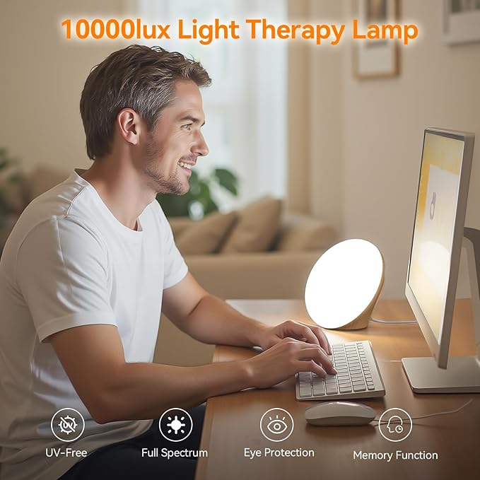 Light Therapy Lamp with 10000 Lux Sun Light & 670nm Red Night Light, Sleep Aid & Mood Boosting Lamp, 5 Color Temperatures, 5 Brightness Levels, 4 Timer Settings, Smart Touch & Remote Control - Bloomnest