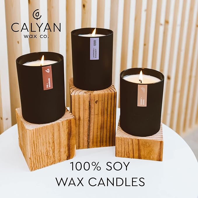 Calyan Wax Co. Evergreen & Eucalyptus Scented Candle - 75 Hour Burn - Luxury Non Toxic Soy Wax Candles - Long Lasting Black Tumbler Jar Candle for Home - 10.2oz - Bloomnest