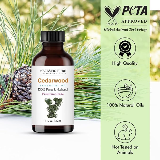 Majestic Pure Cedarwood Essential Oil with Glass Dropper - 1 Fl Oz - 100% Pure and Natural Cedarwood Oil - Premium Grade Essential Oils for Diffuser, Aromatherapy, Soap and Candle Making - Bloomnest