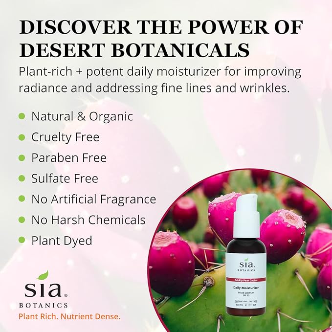 Sia Botanics Prickly Pear Daily Facial Moisturizer - SPF 30 (59ml/2oz Pump Bottle) | Face Sunscreen w/Prickly Pear, Sweet Orange, Lavender | Natural, Clean, Botanical Skincare for Women - Bloomnest