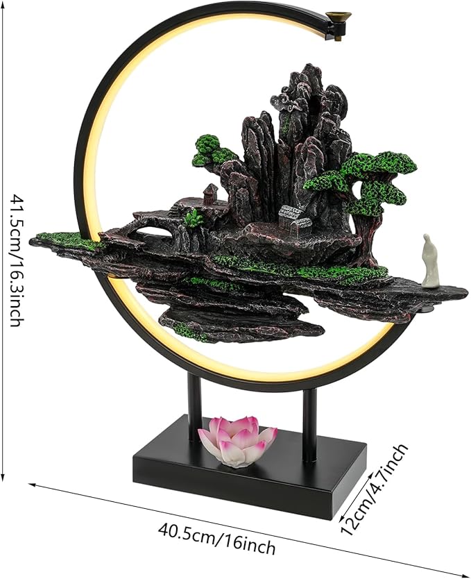 Gdrasuya10 Backflow Incense Burner with LED Light, Mountain Design Aromatherapy Diffuser with Adjustable Brightness, Electric Waterfall Incense Holder for Home Office Meditation Decor (Style 17) - Bloomnest