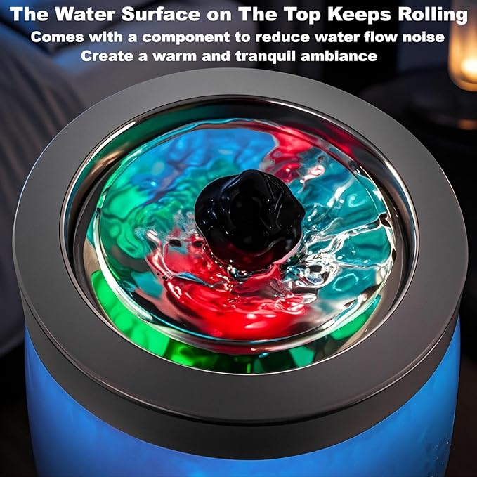 VOREEN Handblown Glass Tabletop Fountain - Art Glass Indoor Fountain with Color-Changing Glow - Artistic Indoor Water Feature with Optional Aromatherapy for Home, Spa, Office Décor - Blue - Bloomnest