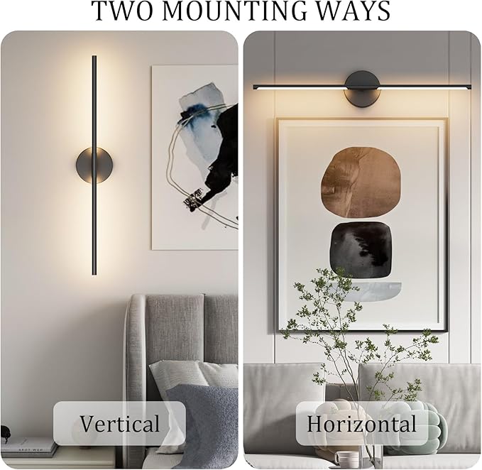 Modern Wall Sconce for Bathroom & Bedroom - 33In Black Vanity Light Fixture - 3000K Warm Light - 360 Rotate Over Mirror - Bloomnest