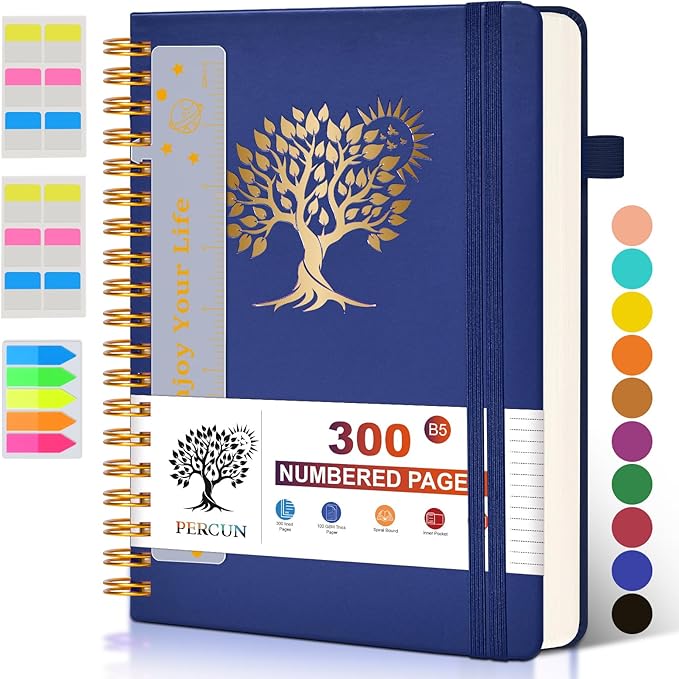 Large Spiral Notebook Journal for Women Men - 300 Numbered Lined Pages, College Ruled,B5 Hardcover Spiral Bound Notebook for School, Work, Note Taking, Writing, Leather Spiral Journal 7"x10" - Bloomnest