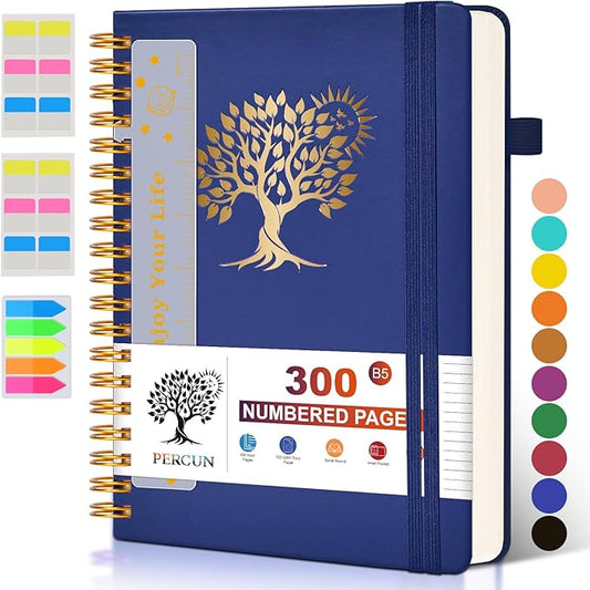 Large Spiral Notebook Journal for Women Men - 300 Numbered Lined Pages, College Ruled,B5 Hardcover Spiral Bound Notebook for School, Work, Note Taking, Writing, Leather Spiral Journal 7"x10" - Bloomnest