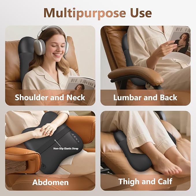 belhope Shiatsu Back Massager with Heat,Percussion Massage Cordless Back Massage for Pain Relief Deep Tissue.4D Kneading Massage,Gift for Men Women Parents Relaxation at Christmas Office Car,Black