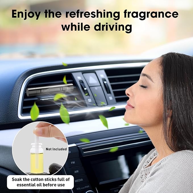 2 Packs Custom Car Air Freshener Diffuser Vent Clips with 12 Refill Sticks for Cars, Office, Kitchen, Bathroom, Pet Basic Refillable Kit Essential Oil Diffusers Car Accessories for Women Men - Bloomnest