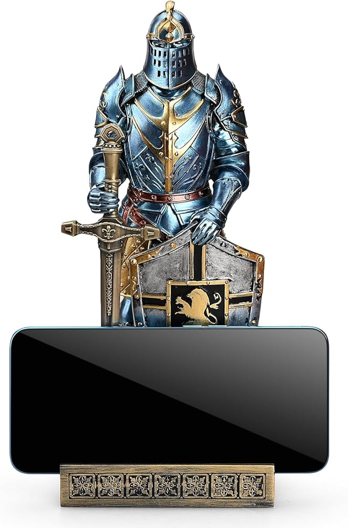 King's Guard Ornament Knight Statue for Desk, Desktop Accessories Pen Holder Pen Stand Paperweight for Office and Home (Blue)