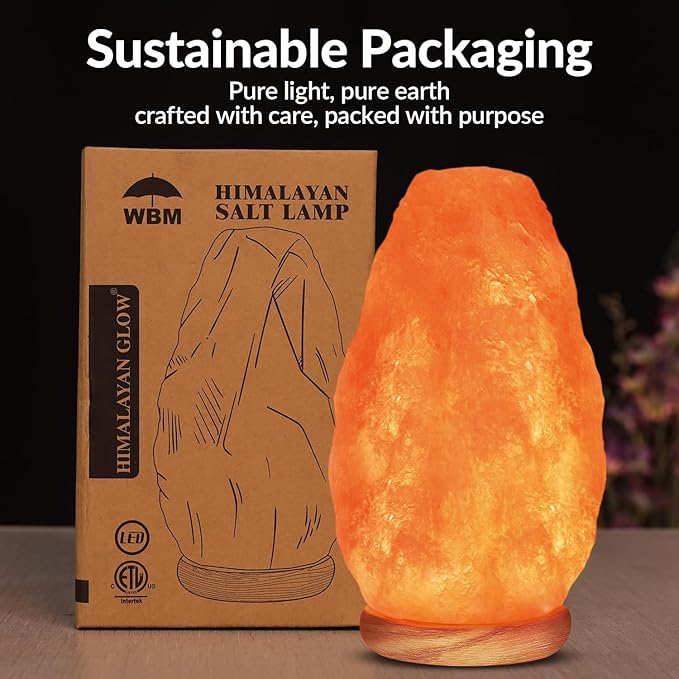 WBM Salt Lamp - USB Himalayan Salt Lamp with Touch Dimmer Control, Natural Pink Crystal, 5-7 lbs, Wooden Base, LED Bulb, Room Decor, Home Decor, Relaxation, Ambiance, Gift
