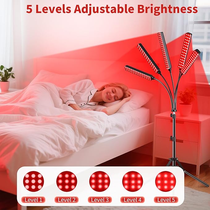 Cholas Red Light Therapy for Face Body, 5 Heads Red Infrared Light Therapy Devices with Stand, 5 Levels Adjustable Brightness 660nm and 850nm Near Infrared Light for Full Body, Muscle Gift for Women Cholas