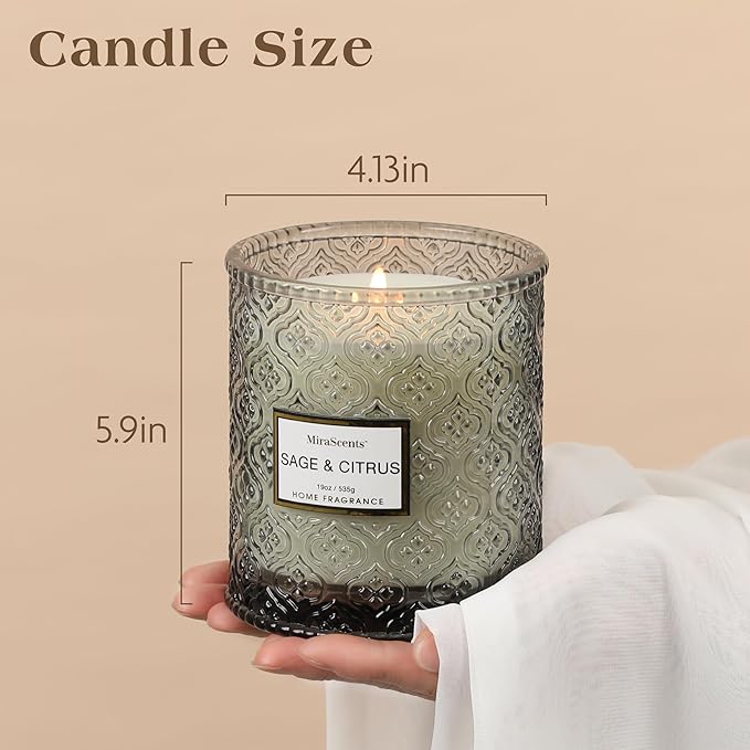 Sage & Citrus Scented Candles, Large Natural Soy Candle, 88 Hours Burning Time, Decorative Candles in Glass, Aromatherapy Candle Gift for Women, 19oz - Bloomnest