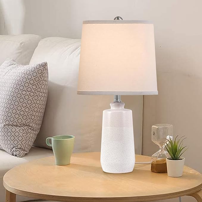 20.5" Ceramic Table Lamp Set of 2 for Bedrooms, White Lamps Set of 2 for Living Room, Minimalist Ceramic Lamps with White Barrel Lampshade, Matte White Ceramic Lamps for Nightstand - Bloomnest