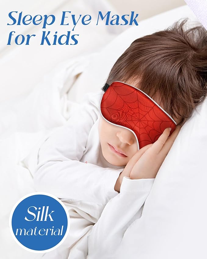 Sleep Mask for Kids - Cute Kawaii Cartoon Silk Sleeping Mask with Adjustable Strap Soft Smooth Light Eye Mask for Sleeping Silk Kids Eye Cover for Boys Girls Teens, Red - Bloomnest