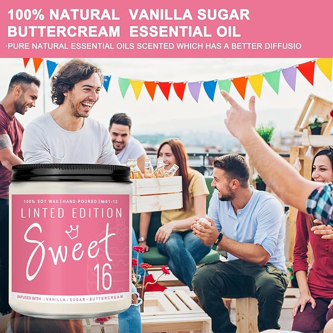 16th Birthday Gifts for Women, Perfect Birthday Present, Funny Presents for Mom, Friends, Wife, Sister, 7oz Vanilla Cream-Scented Candle - Bloomnest