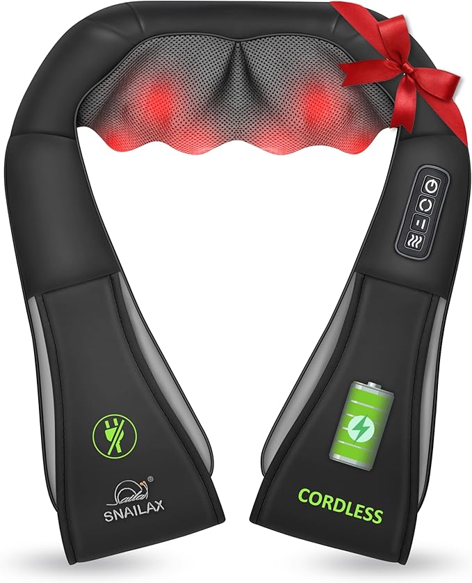 Snailax Cordless Massager - Shiatsu Neck and Shoulder Massager with Heat, FSA Eligible, Portable, Lumbar, Back Electric Massage Pillow, Christmas Gift - Bloomnest