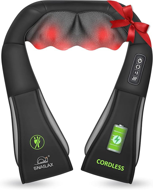 Snailax Cordless Massager - Shiatsu Neck and Shoulder Massager with Heat, FSA Eligible, Portable, Lumbar, Back Electric Massage Pillow, Christmas Gift - Bloomnest