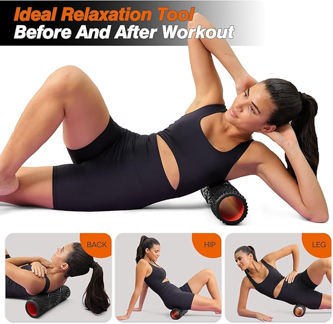 Foam Roller, 15" High Density Foam Back Roller, Wave Textured Massage Roller for Deep Muscle Massage Pilates Yoga,Fitness Exercise Roller for Whole Body Release(Black)