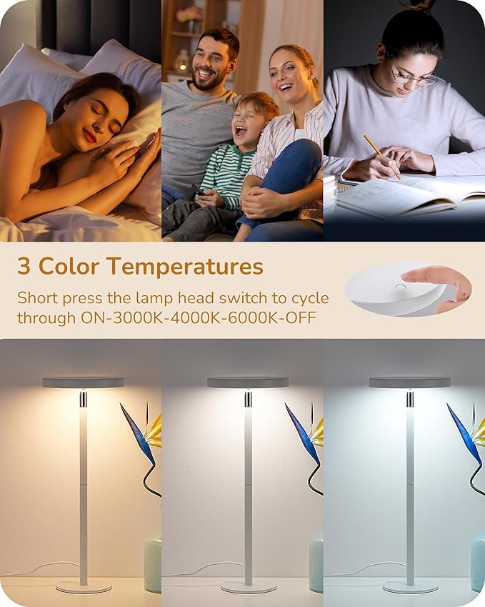 EDISHINE LED Table Lamp with 2 Adjustable Height, 5%-100% Dimmable & 3 Color Temperature, Touch Control, Modern Desk Lamp for Office, Reading, White - Bloomnest