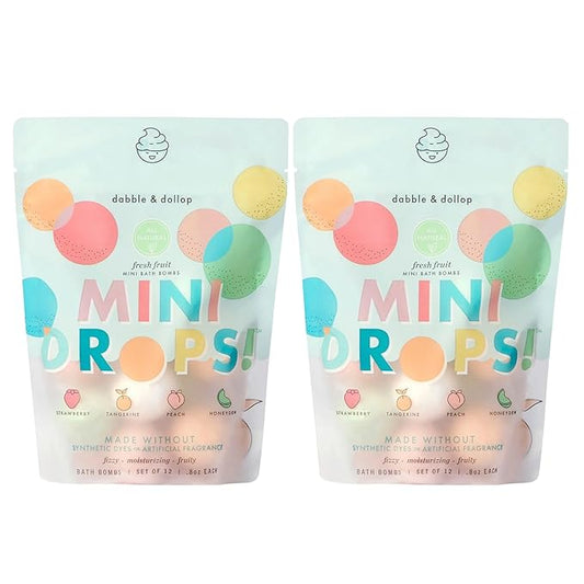 Dabble & Dollop Mini Bath Bombs, 100% Natural Droplets for Kids, Fresh Fruit Scents - Resealable Pouches, Fizzy, Moisturizing & Fun, Vegan, Gluten-Free, Cruelty-Free (Set of 24) - Bloomnest