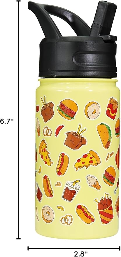 BJPKPK Insulated Water Bottle with Straw Lid, 15 oz Stainless Steel Metal Water Bottles, Reusable Leak Proof BPA Free Water Bottles, Cups, Thermo, Yummy - Bloomnest