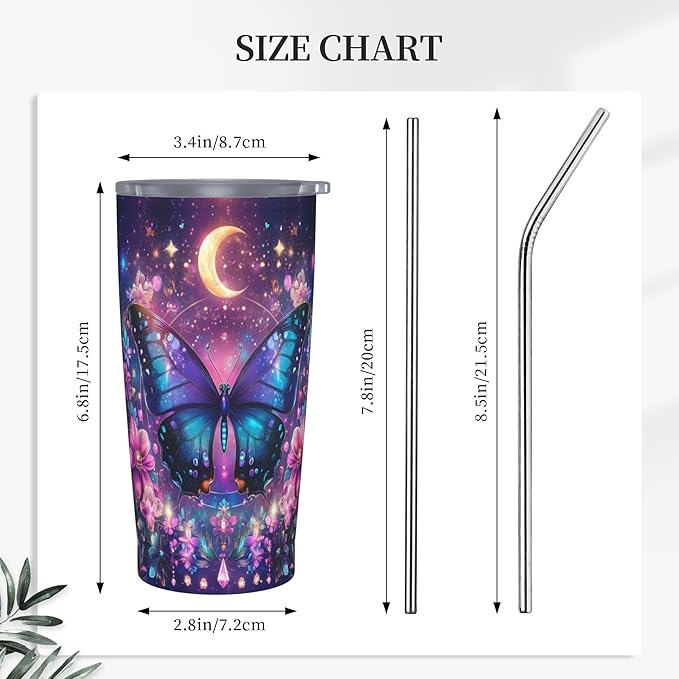 Butterfly Tumbler with Lid and Straw 20 oz Stainless Steel Cup Insulated Tumbler Coffee Mug for Home Office or Car Christmas Birthday Gifts - Bloomnest