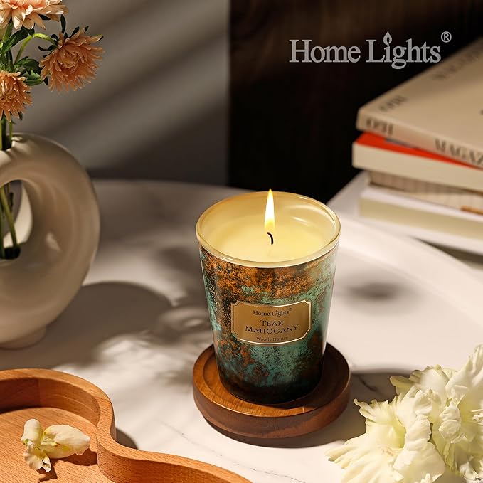 HomeLights Large jar Candle | 1-Wick Long-Lasting Scented Candles, 6.7oz Natural Soy Wax Candle for Home Scented, Industrial Chic Gifts for Women & Men, Teak Mahogany - Bloomnest