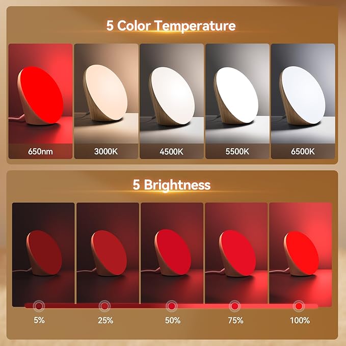 Light Therapy Lamp with 10000 Lux Sun Light & 670nm Red Night Light, Sleep Aid & Mood Boosting Lamp, 5 Color Temperatures, 5 Brightness Levels, 4 Timer Settings, Smart Touch & Remote Control - Bloomnest