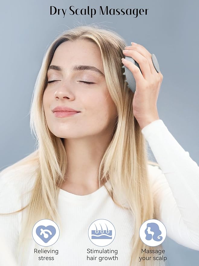 HEETA Scalp Massager Hair Growth, Soft Silicone Scalp Scrubber Shampoo Brush for Exfoliation, Dandruff Removal & Head Massage Stress Relax, Wet & Dry Use for Thick, Thin Hair Care, Wheat Straw Grey HEETA