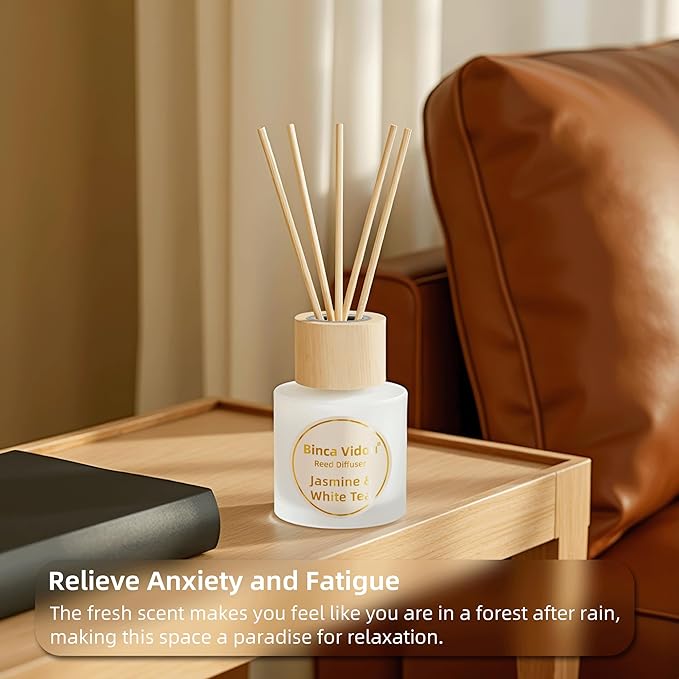 Reed Diffuser Set of 3, Binca Vidou Lavender, Jasmine & White Tea, Sage & Sea Salt Natural Scent Oil Diffusers with Sticks for Home Office Bathroom Aromatherapy Decor 1.69oz x 3 - Bloomnest