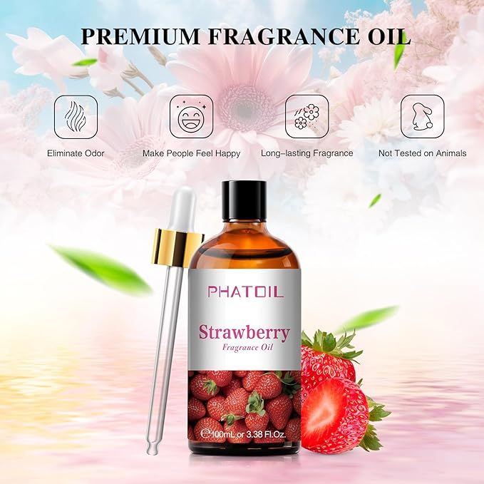 PHATOIL 3.38FL.OZ Strawberry Fragrance Oils for Aromatherapy, Essential Oils for Diffusers for Home, Perfect for Diffuser, Yoga, Skin Care, DIY Candle and Soap Making - 100ml - Bloomnest