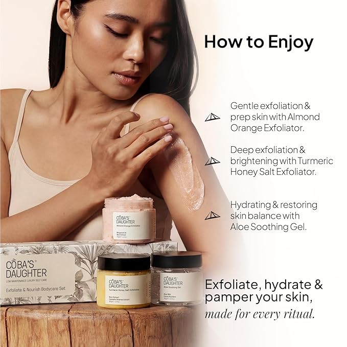 COBA'S DAUGHTER Luxury Spa Gift Set for Women – 3-Piece Mini Body Care Trio with Honey Turmeric, Almond Orange & Aloe Vera – Travel Size Self-Care Gift for Birthday, Valentine & Wedding Favor