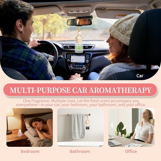 6 Pack Car Air Freshener, Long Lasting Natural Essential Oil Fragrance Diffuser - Pink Sparkle Champagne, Moonlit Gardenia & Nocturne Rose, Hanging Female Perfume Car Accessories Decor Gift - Bloomnest