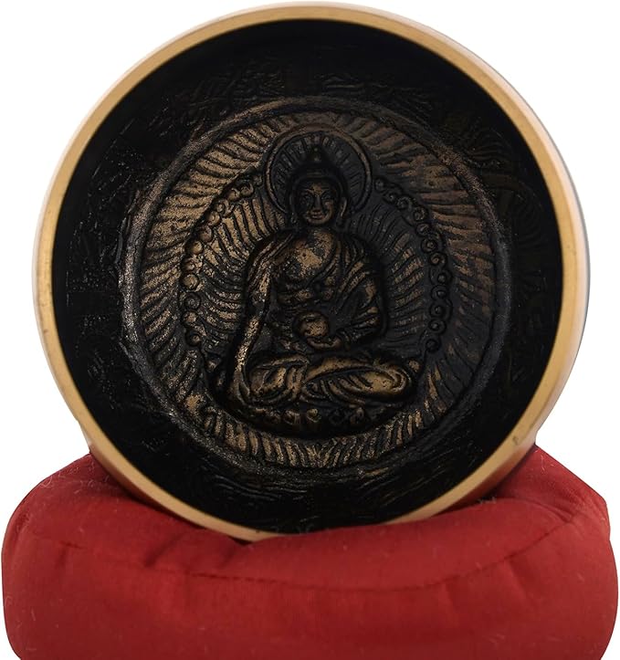 RAJRANG Tibetan Singing Bowl Set - Meditation Crystal Sound Bowl Hand Percussion Sound Effects Handcrafted for Healing and Mindfulness D-4" x H-7" RAJRANG