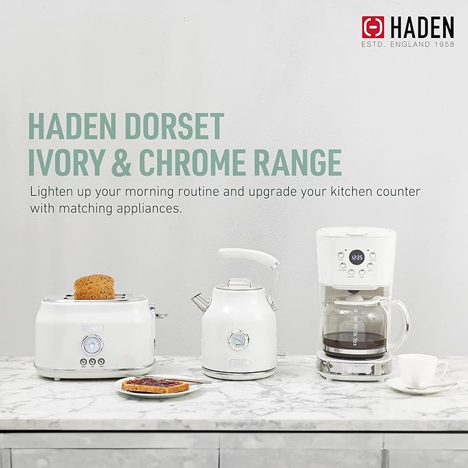 Haden Dorset 1.7 Liter Stainless Steel Electric Kettle, Hot Water Kettle with 360-Degree Base and Auto Shutoff, Ivory & Chrome - Bloomnest