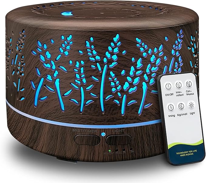 Diffusers for Essential Oils Large Room 600ml,Essential Oil Diffusers for Home with R/C,Cool Mist Humidifier,7 Colors Lights & 3 Mist Mode Waterless Auto Off for Office - Bloomnest