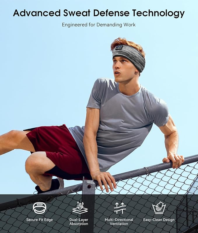 MUSICOZY Sleep Headphones Bluetooth 5.4 Headband, Wireless Earphones Music Sleep Earbuds Sleeping Eye Mask with HD Stereo Speakers for Workout Running Travel Yoga, Ideal Gifts (Stripped Gray) - Bloomnest