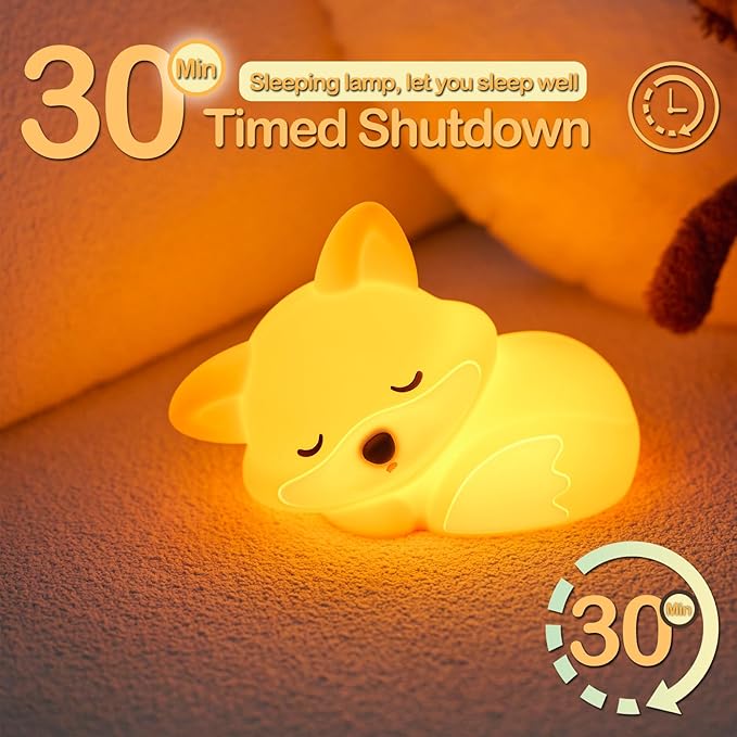 ATSUI Fox Night Light, LED Squishy Novelty Animal Lamp, Food Grade Silicone, 2 Level Dimmable, Nursery Nightlight for Desk Decor, Funny Gifts Stuff for Boys Girls Baby, White Elephant Gifts - Bloomnest