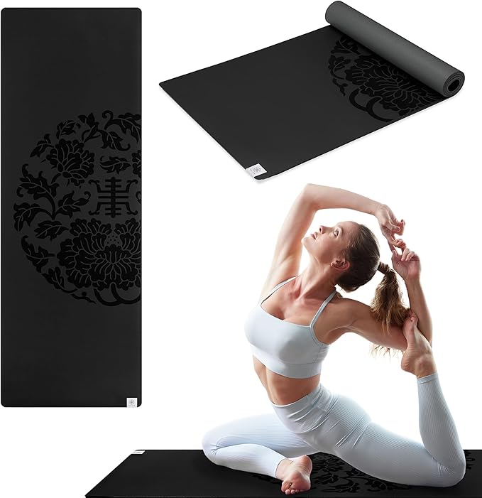 Gaiam Dry-Grip Yoga Mat - 5mm Thick Non-Slip Exercise & Fitness Mat for Standard or Hot Yoga, Pilates and Floor Workouts - Cushioned Support, Non-Slip Coat - 68 x 24 Inches - Bloomnest