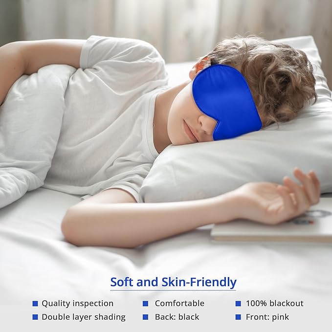 Kids Sleep Mask Eye Cover, 100% Real Natural Pure Silk Eye Mask with Adjustable Strap, Blindfold Kids Eye Mask for Sleeping, Eye Shade for Boys Girls and Adult, Pressure-Free Comfort (Royal Blue) - Bloomnest