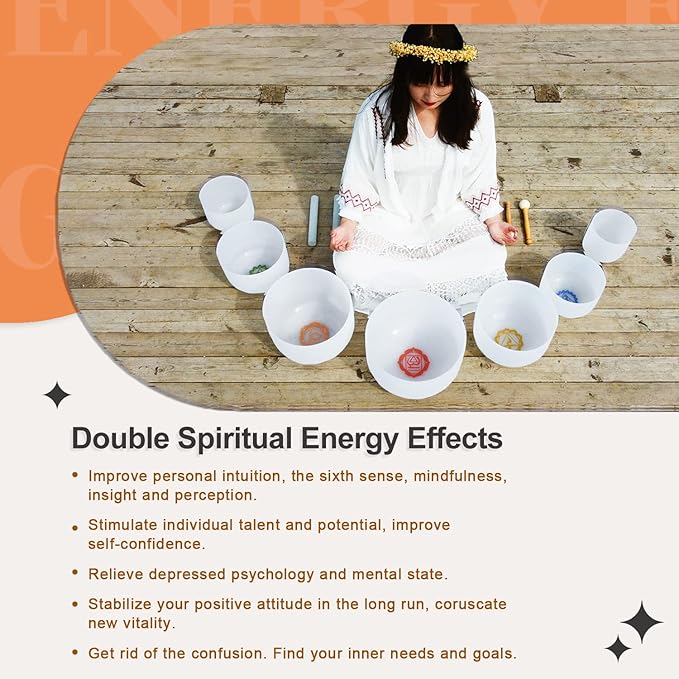 CVNC 432HZ 7-12 Inch Chakra Symbol Design Frosted Quartz Crystal Singing Bowl with 2 PCS Travel Carry Case Bag for Sound Healing - Bloomnest