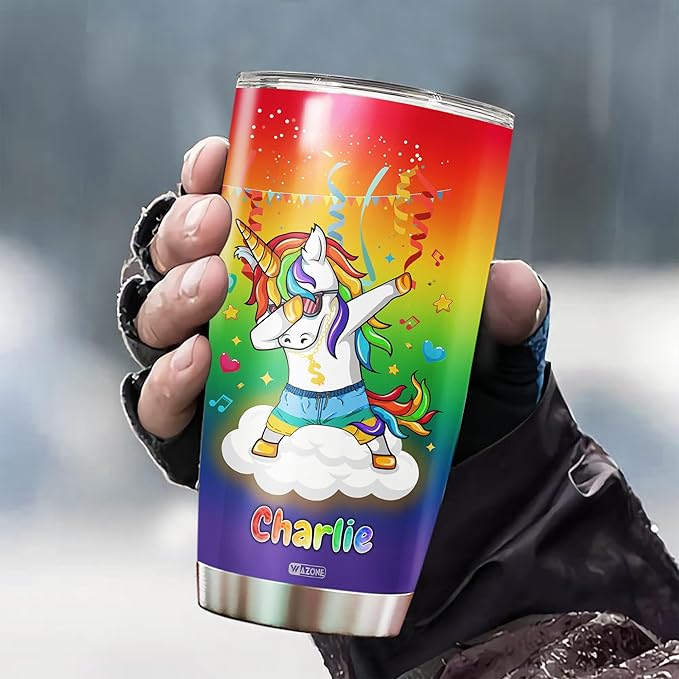 WAZONE Personalized Unicorn Tumbler 20oz 30oz Customize With Name Magical Horse Insulated Cup Thermal Stainless Steel Coffee Travel Mug Birthday Christmas Funny Gifts Cute For Women Men Kids - Bloomnest